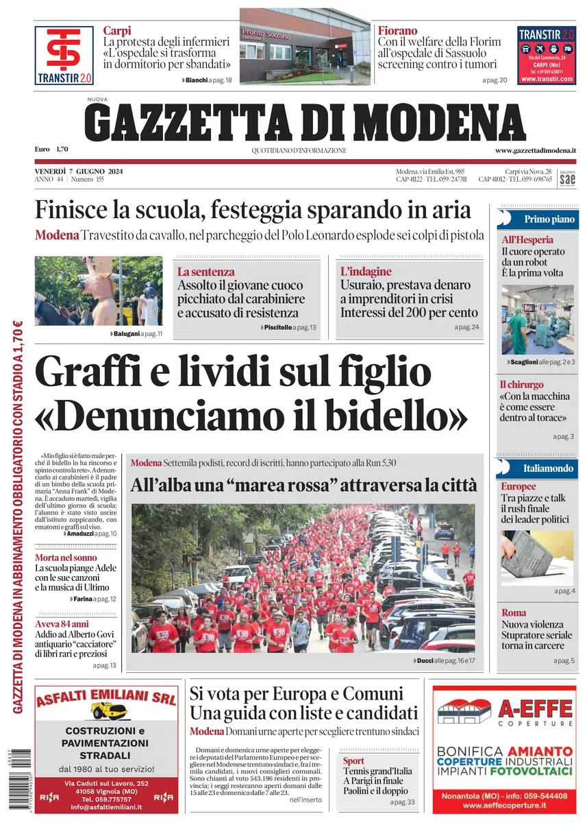 Prima-pagina-gazzetta di modena-oggi-edizione-del-2024-06-07